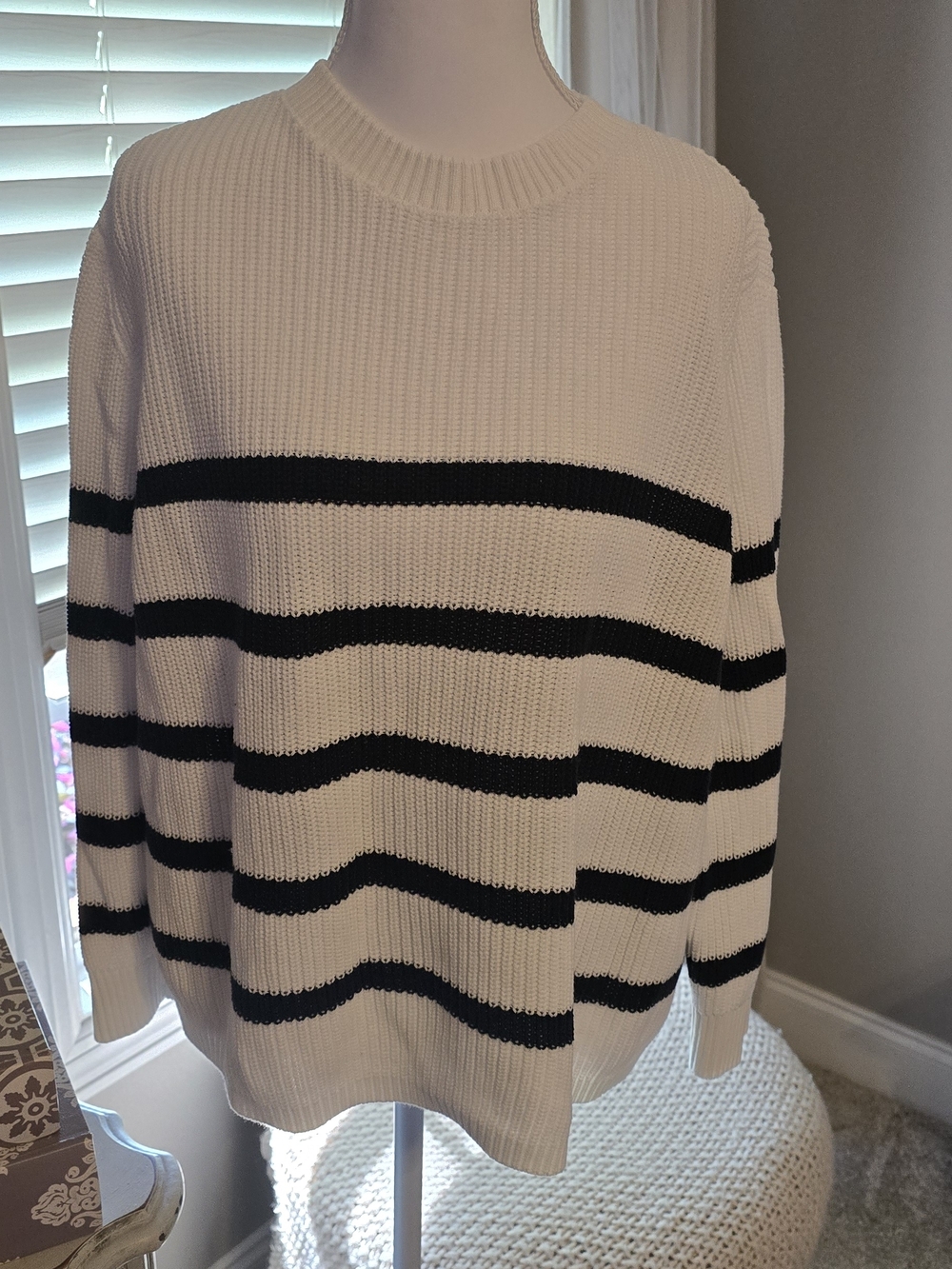 100% Cotton Chunky Knit Oversized Boxy Nautical Striped Sweater